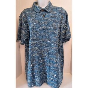 Crazy Shirts Hawaiian Polo Shirt‎  Blue Fish Print Cotton SZ MED